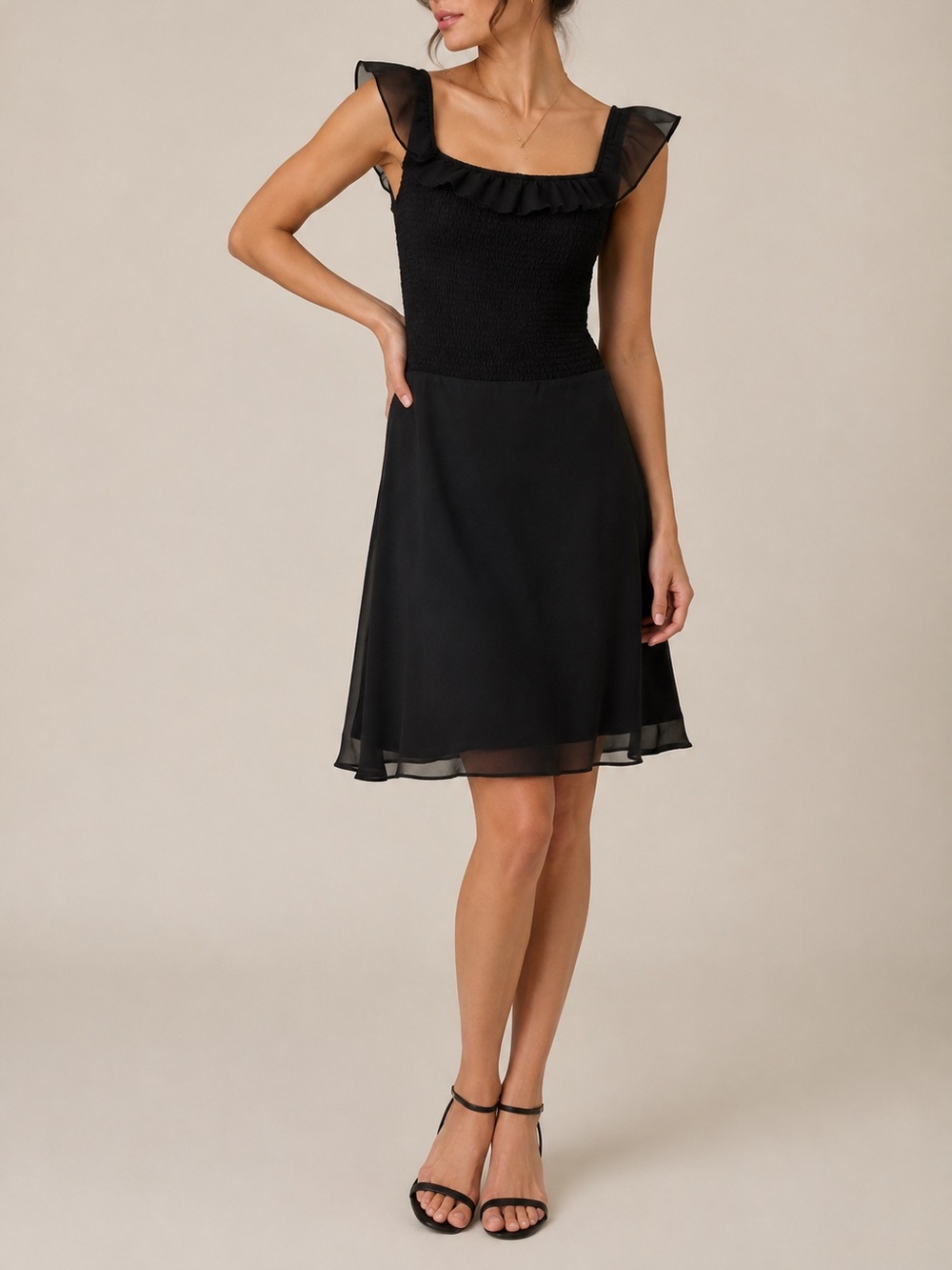 VNTG 90s Ralph Ralph Lauren Smocked Flutter‎ Sleeve Midi Dress